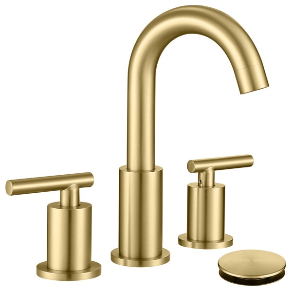 FEIYAN Brushed Gold Bathroom Faucet With Sink Drain And Supply Hose, 8 Inch Widespread Bathroom ...